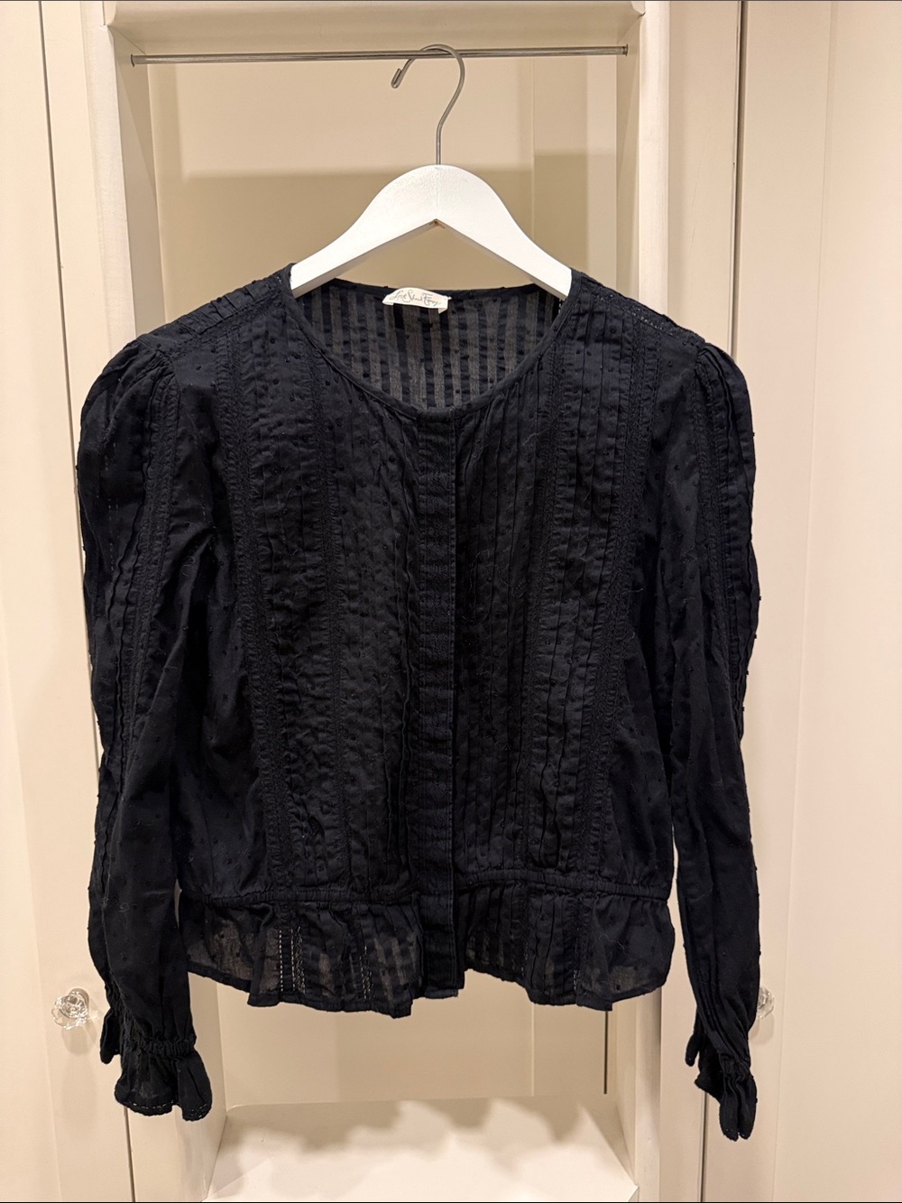 LoveShackFancy Black Cotton Pintuck Lace Blouse Size S